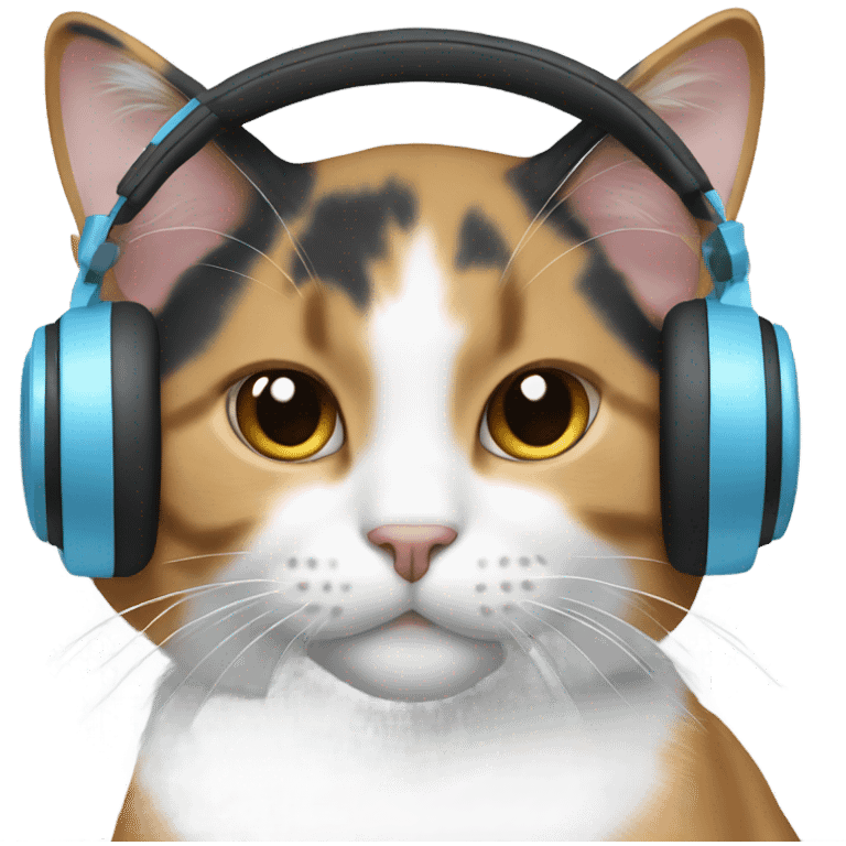 calico cat wearing light blue headphone emoji