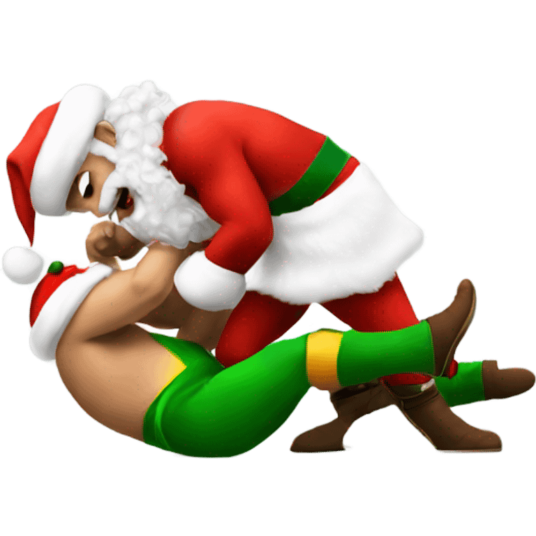 Santa wrestling an elf  emoji