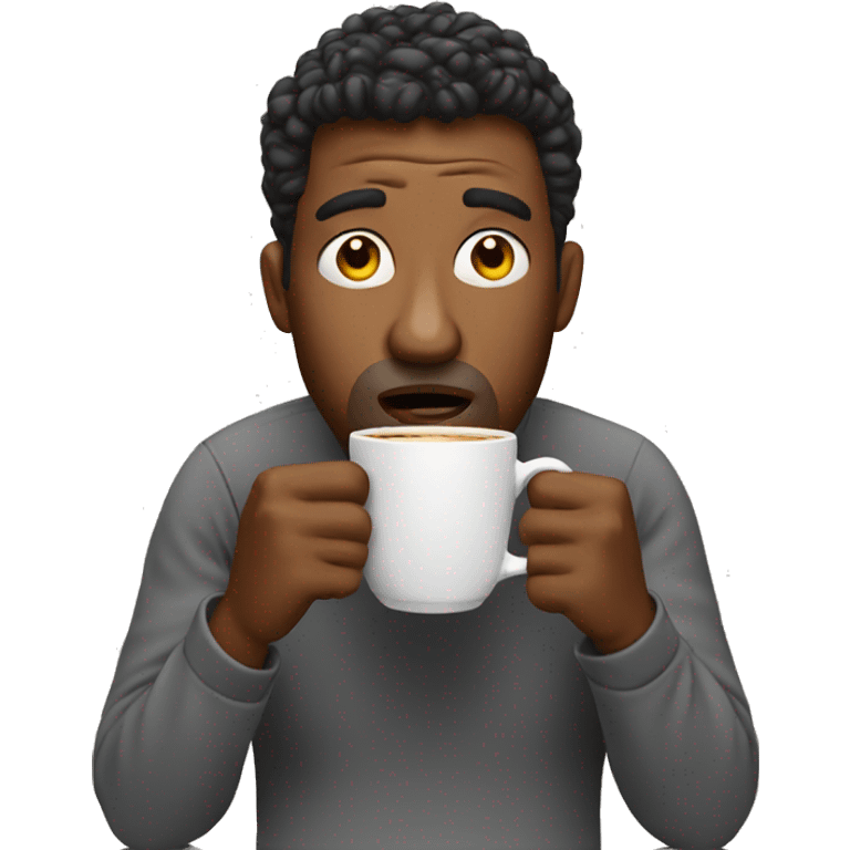 Surprised man sipping coffee emoji