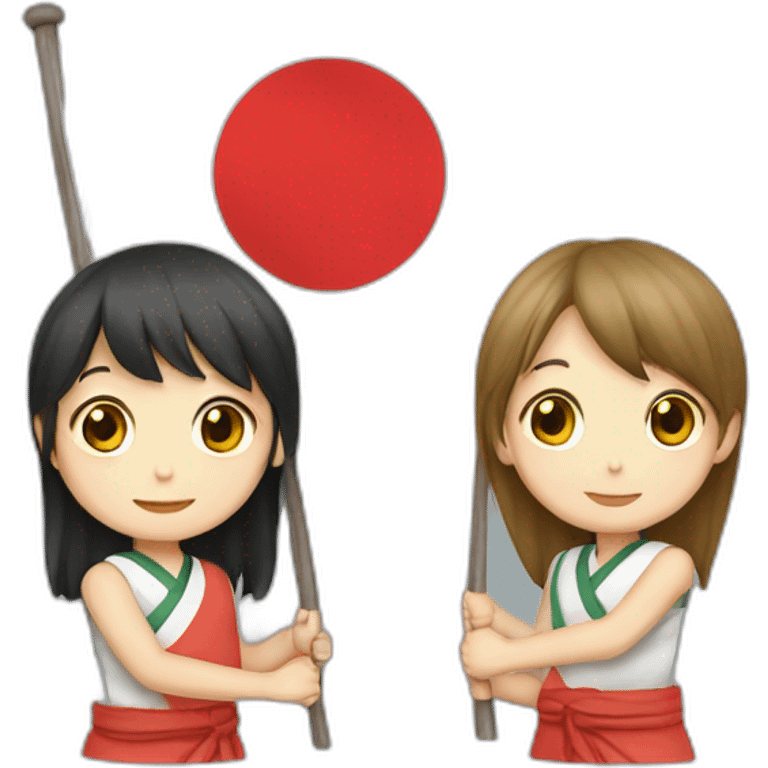 boy and girl holding Japanese flag emoji