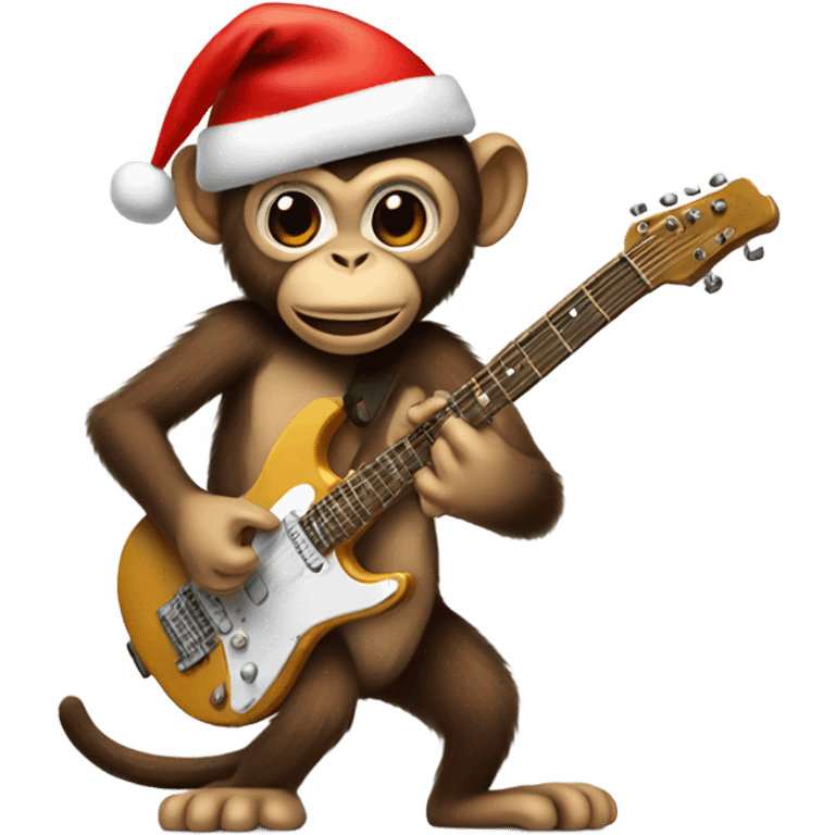 Monkey playing electric guitar in santa hat emoji