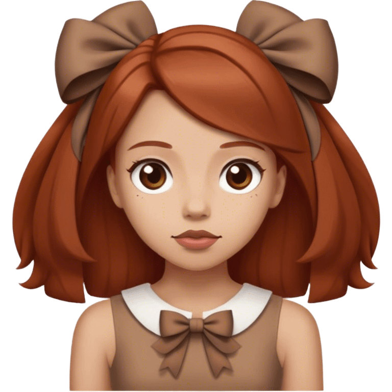 girl with reddish blunt hair and with and 2 bows brown dress emoji