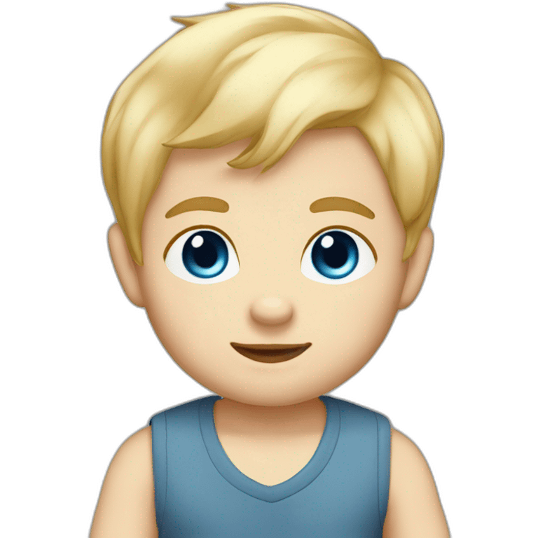 Baby boy blond hair blue eyes with fox plush emoji