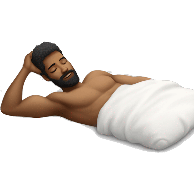 Very attractive black younger man with beard  sleeping on worlds most plush and white pillow   emoji