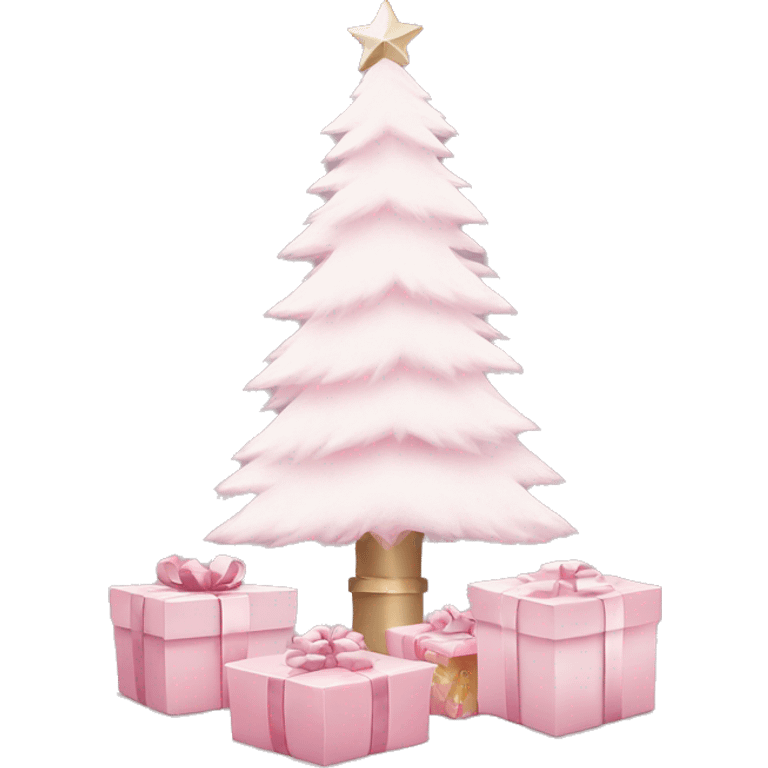 Light pink Christmas gifts under a white Christmas tree  emoji