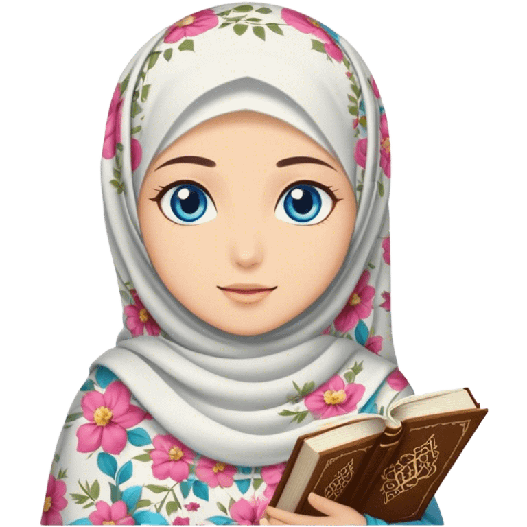 Turkish beautiful finish Konya girl blue eyes with hijab and floral dress have Quran  emoji