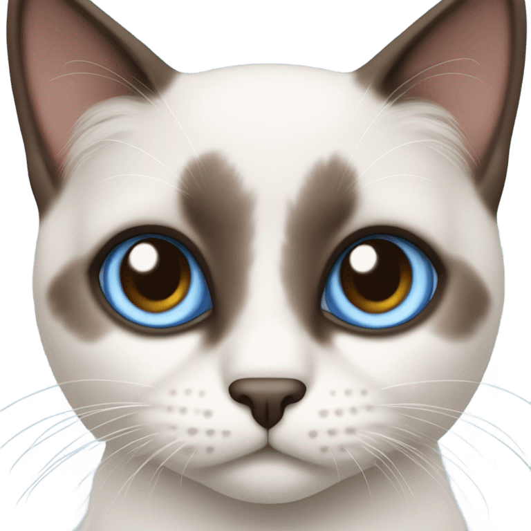 Snowshoe cat with small white around nose blue eyes and dark face emoji