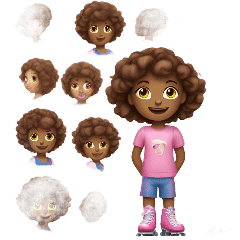 Brown hair girl with pink roller skates emoji