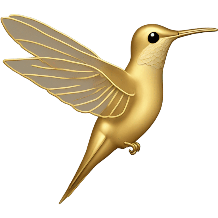 Sketch of a hummingbird in gold colour on a transparent background with thin lines without a face, only the outlines of the body emoji