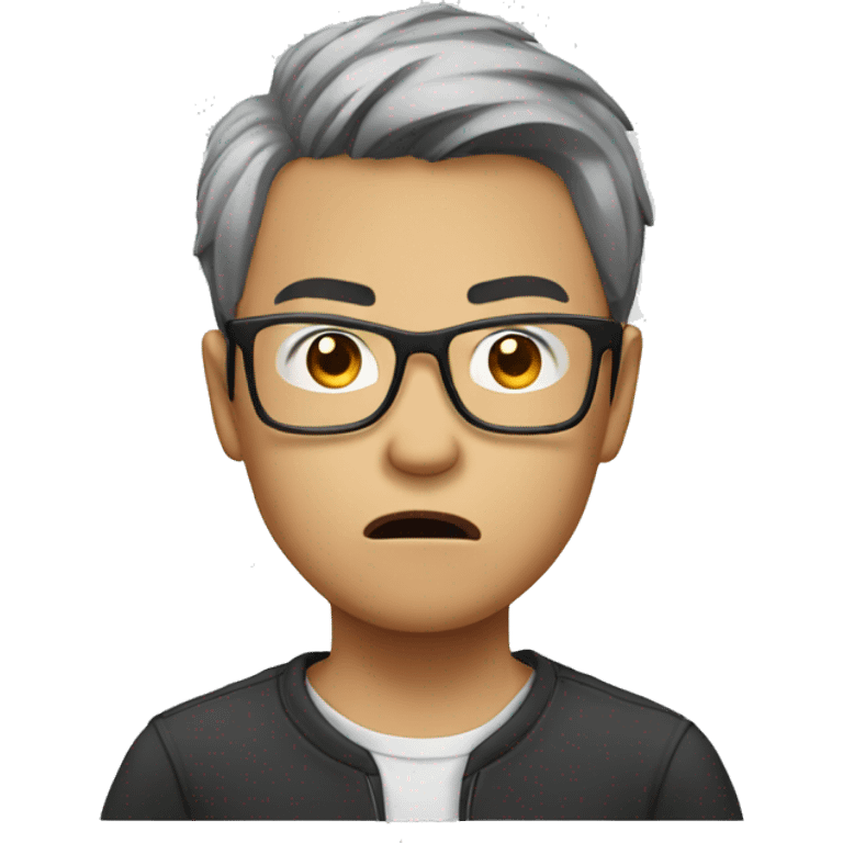 Angry Young Asian man with glasses, head only emoji