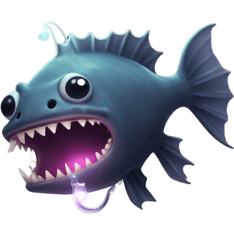 Anglerfish with glowing lure, sharp teeth, and big eyes. emoji