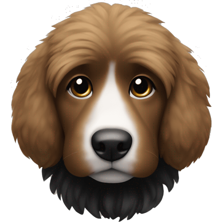 Dog brown face, white neck, black body, long fur emoji