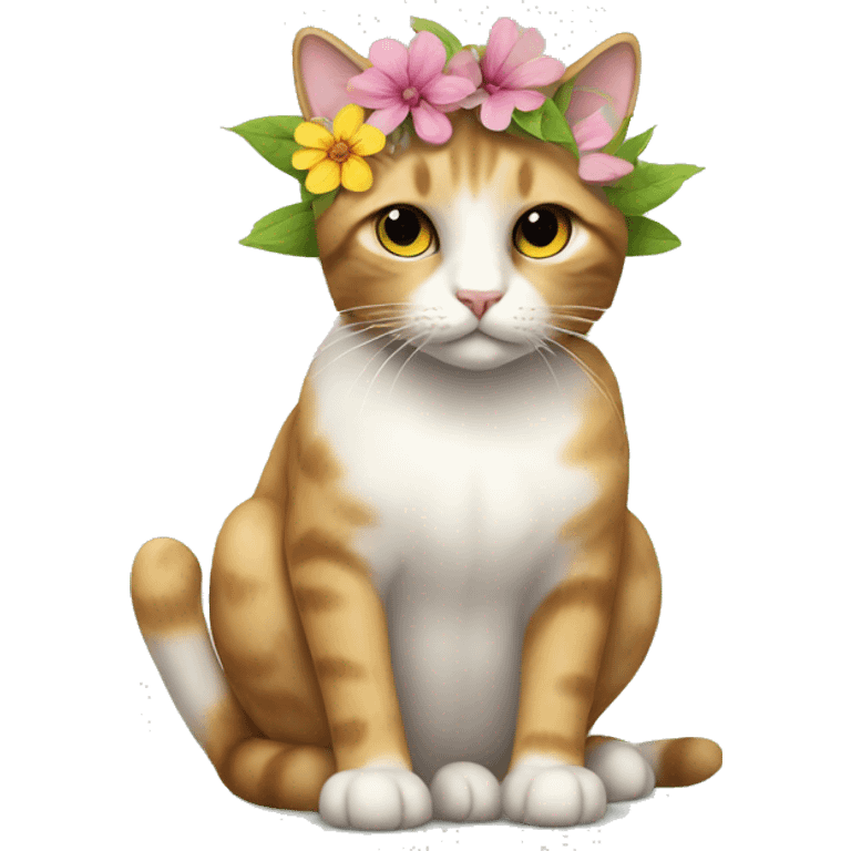 a cat with flower in her head, she's enocent, she should be lil realistic  emoji