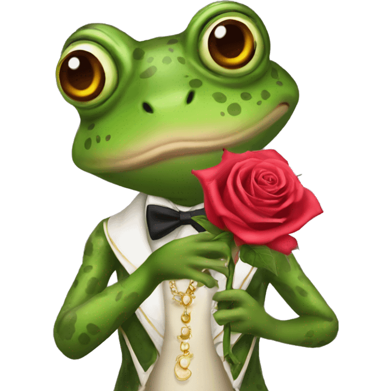 Fancy frog holding rose emoji