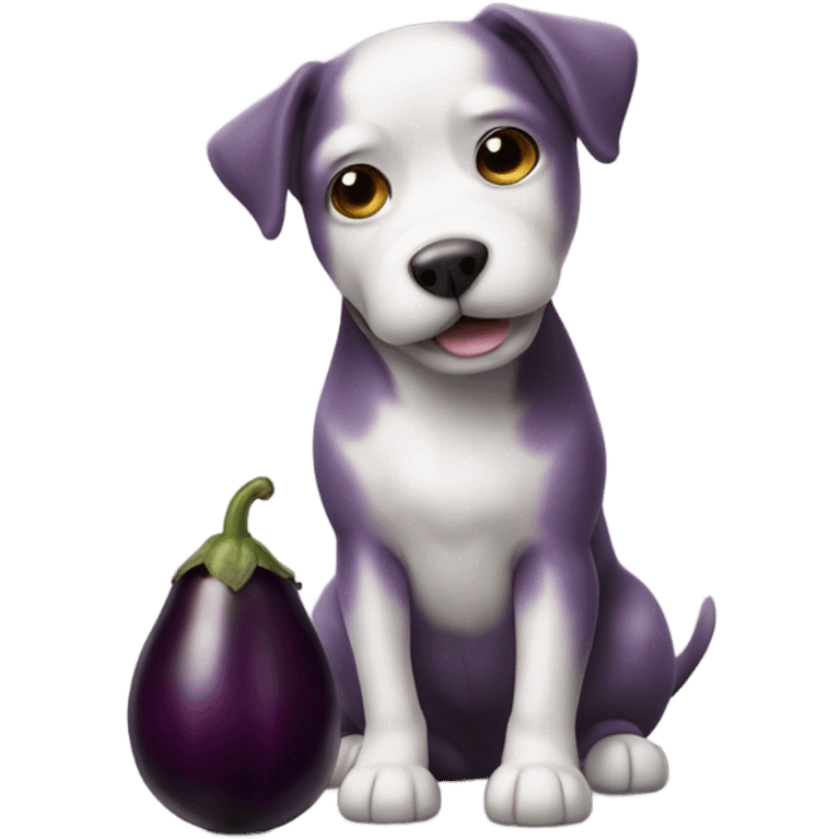 Chien avec une aubergine derrière  emoji