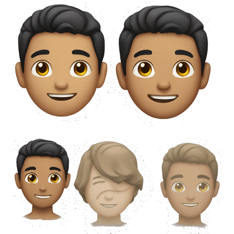 The boy with the black middle parted hair has Asian skin color and black eyes. He is smiling. emoji