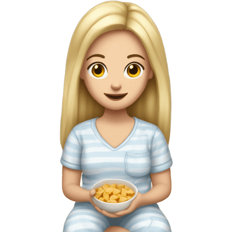 White girl in pajamas with snacks  emoji