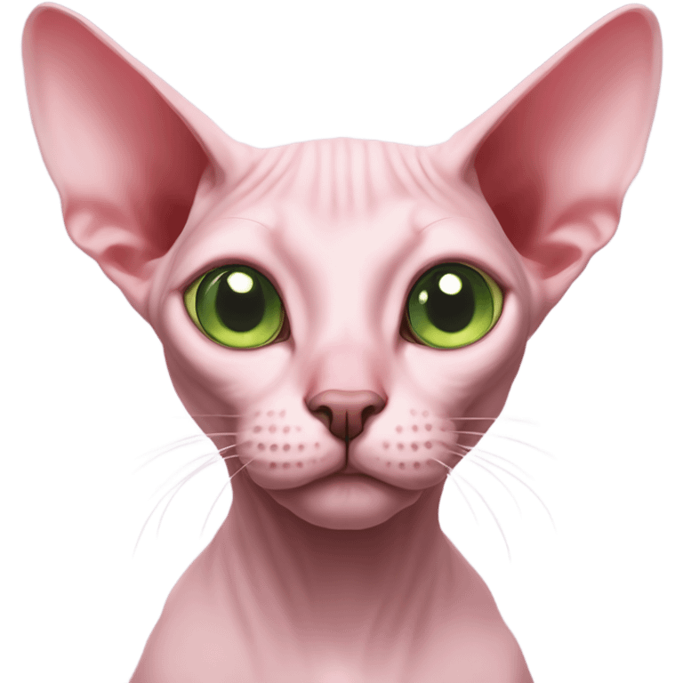 Pink sphinx cat with one eye blue and one eye green emoji