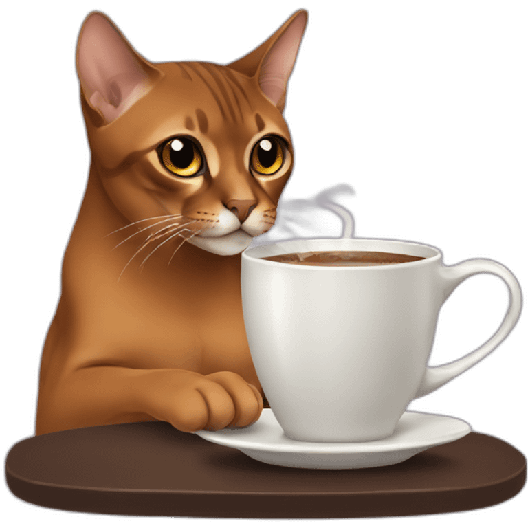 Abyssinian cat drinking coffe emoji