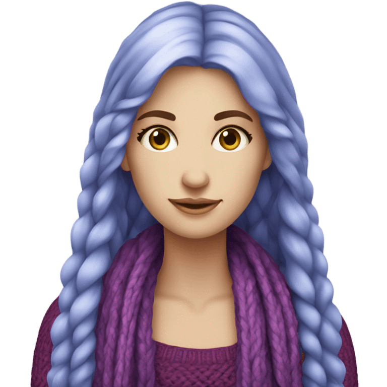 beautiful finnish fair long hair woman with blue eye knitting purple scarf emoji