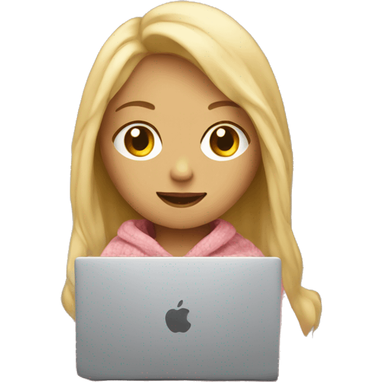 Blonde girl in blanket on laptop emoji