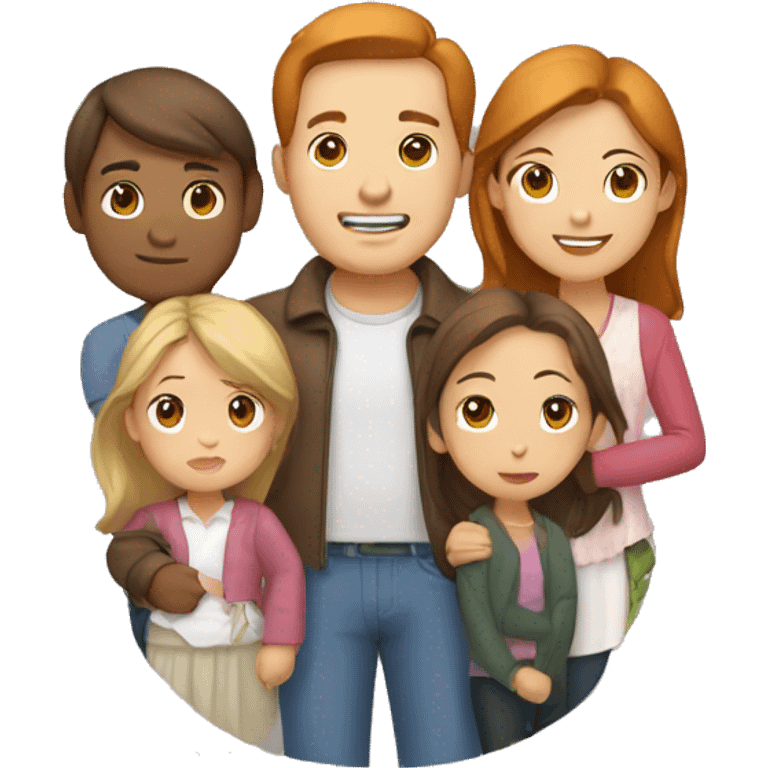 brunet Asian father, red hair mother, brown hair daughter, blond hair son  emoji