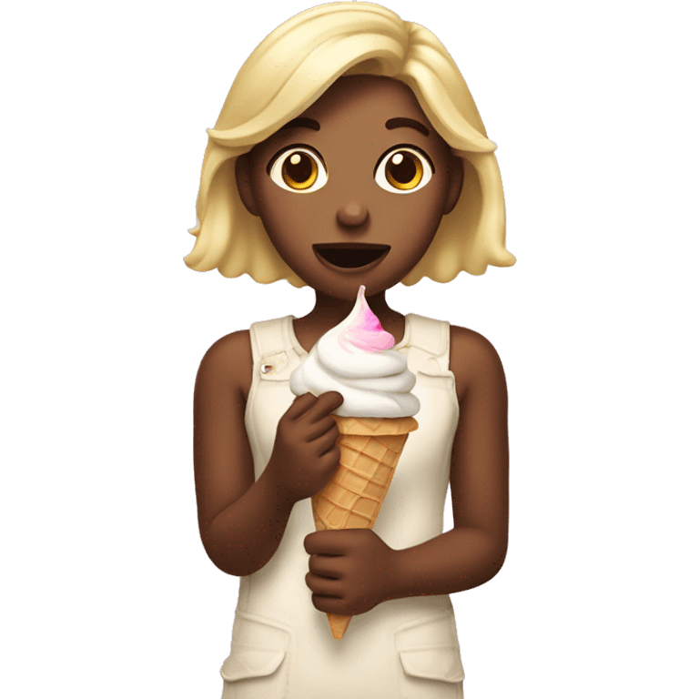 girl is indignant in her hands with ice cream emoji