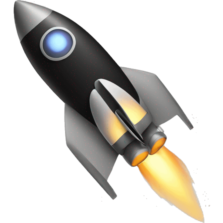 A black rocket that takes off, showing the symbol 0 emoji