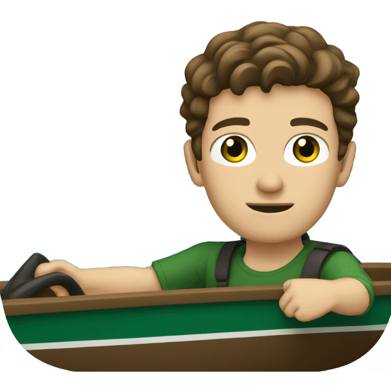 Young man with brown hair dark green eyes driving a boat emoji