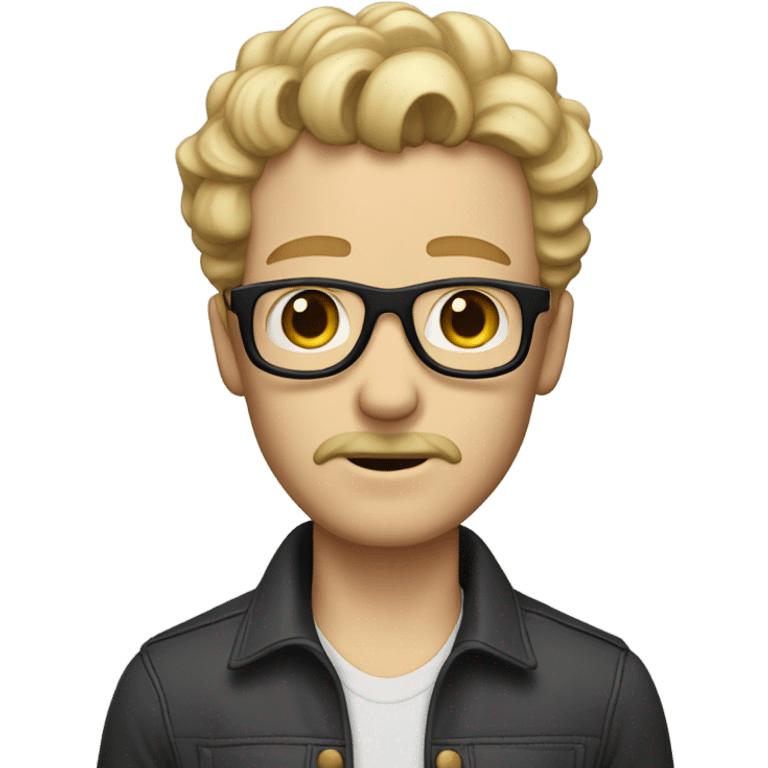 Extremely skinny white guy with blinder mustache and gotee and blonde curly hair up to shoulders emoji