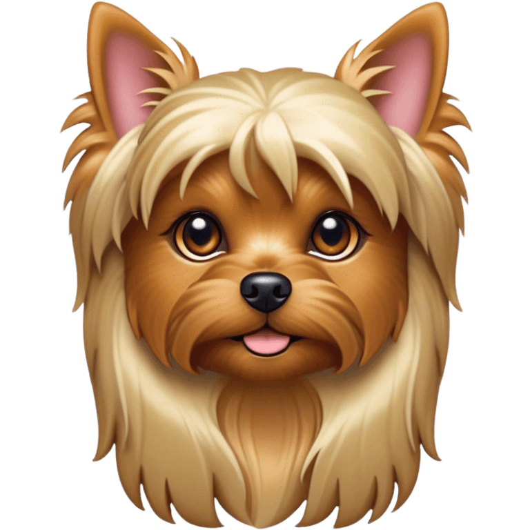 Cinematic Noble Yorkshire Terrier Portrait Emoji, Exuding refined charm and dignified poise, with a lustrous, silky fur in rich, deep hues, alert eyes and a confident expression, simplified yet exquisitely detailed, glowing with a soft, aristocratic radiance, high shine, embodying intelligent grace and classic elegance, soft glowing outline, capturing the essence of a regal Yorkshire Terrier ready to rule the screen with effortless sophistication! emoji