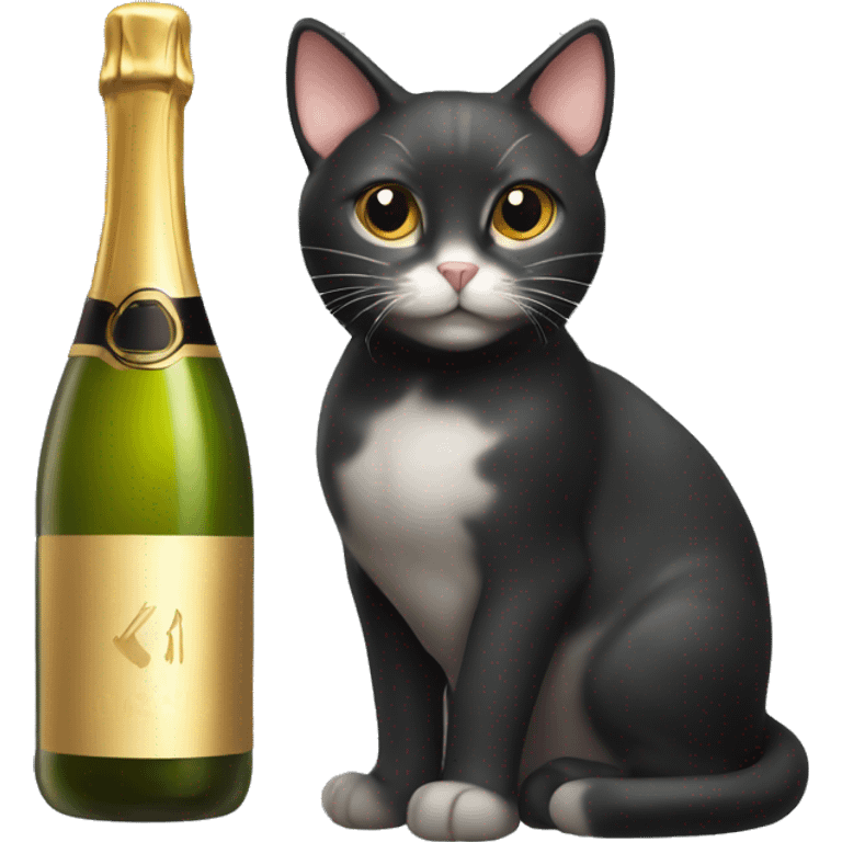 Cat black with bottle of champagne emoji