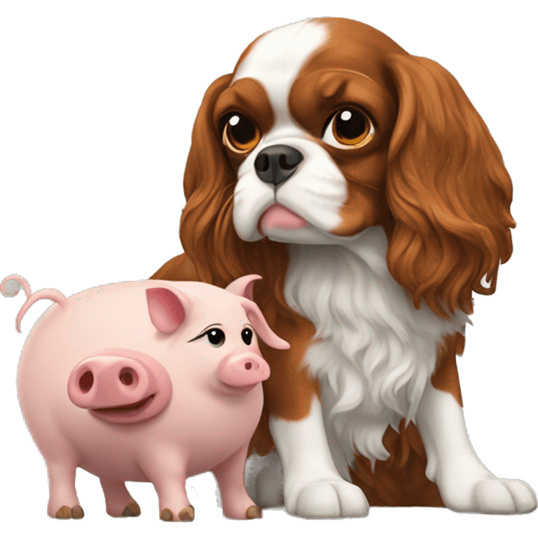 King Charles spaniel with a pig as a pet emoji