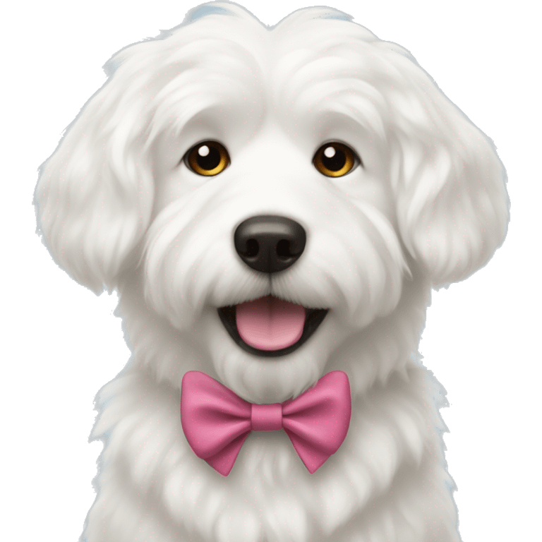 Fluffy white dog with bow on it emoji