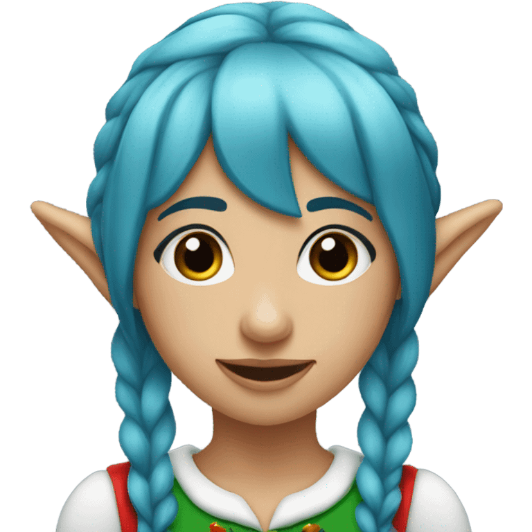 Christmas elf girl blue hair emoji