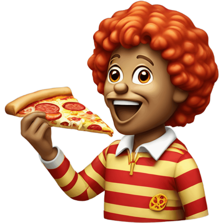 Ronald McDonald eating a slice of pizza emoji