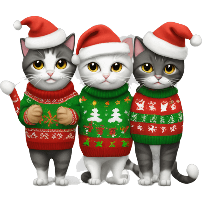 5 cats in christmas sweaters emoji