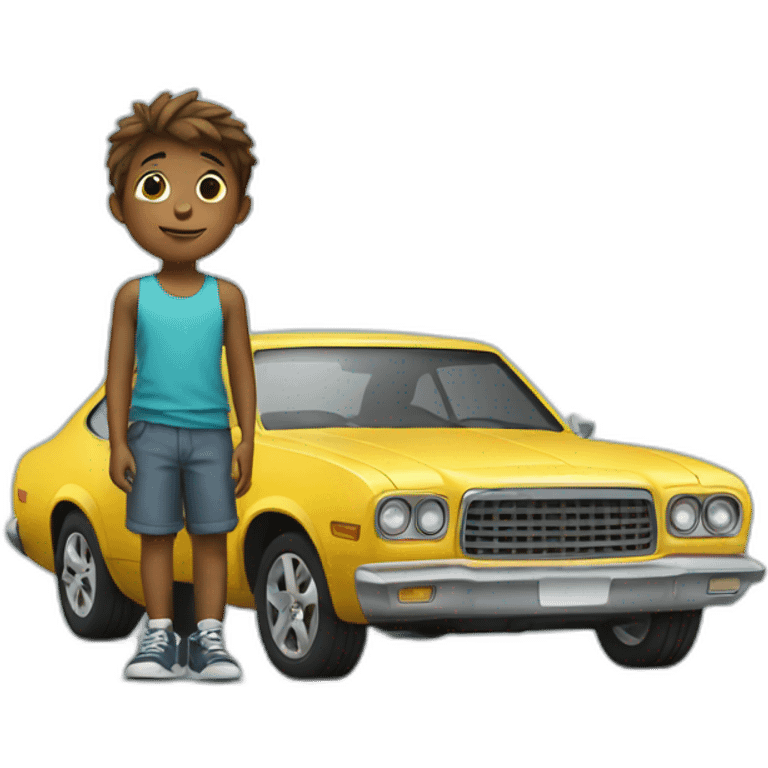 kid standing next to a car emoji