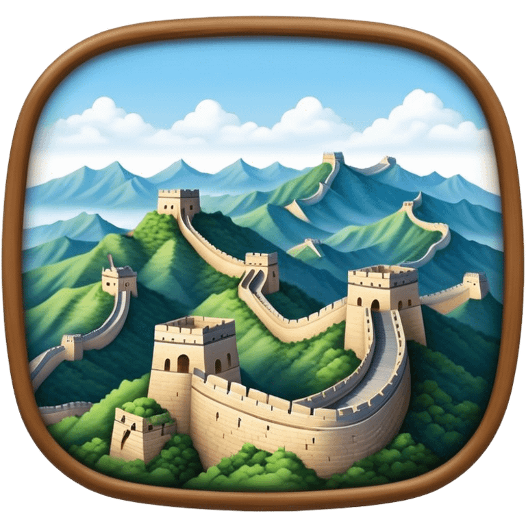 Cinematic Realistic Great Wall of China Landmark Emoji, depicted as ancient fortifications winding across majestic mountains, rendered with intricate detail and dramatic lighting. emoji