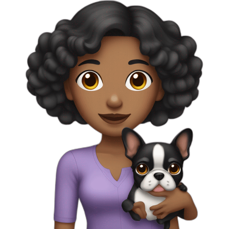 Black hair mature girl  holding a Frenchie emoji