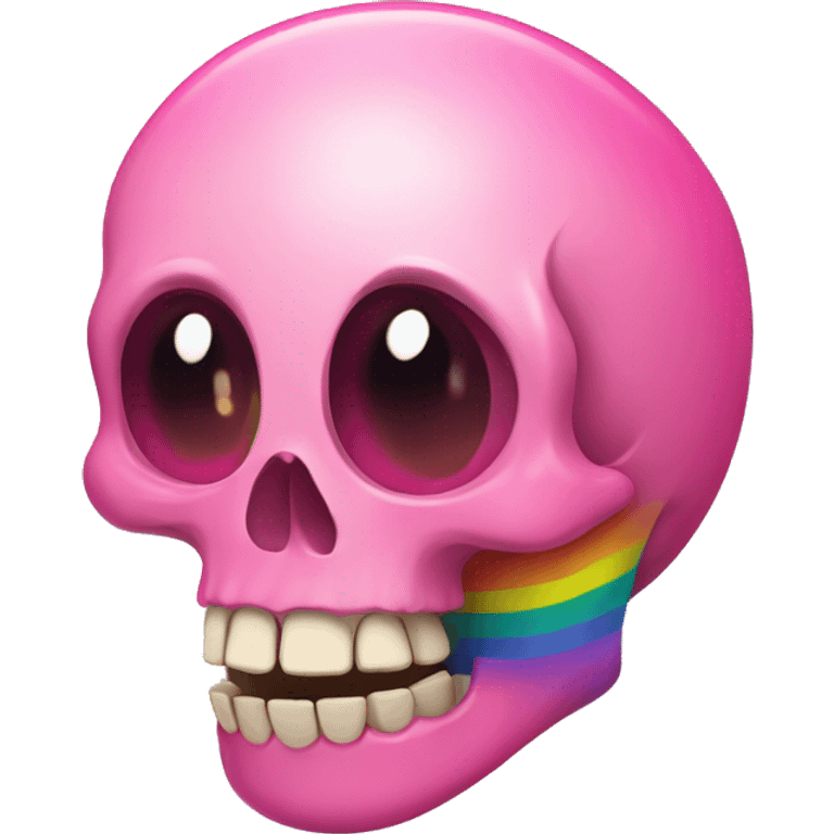 A cute pink skull with a rainbow heart behind it  emoji