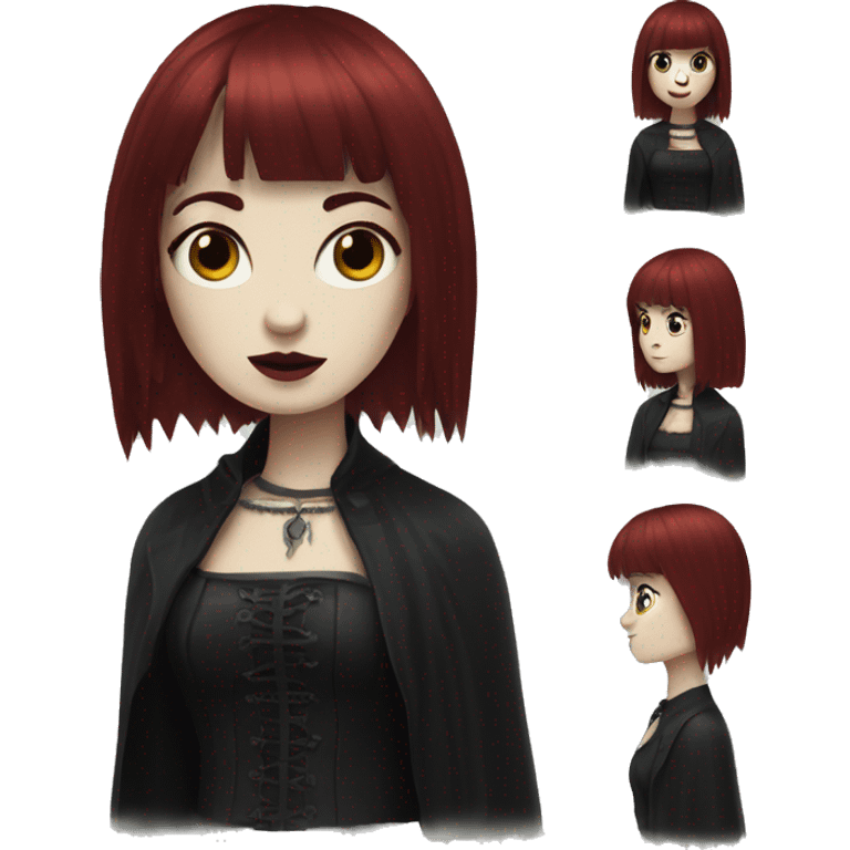 gothic Woman  that has white skin and Long Dark red hair and fringe bangs emoji