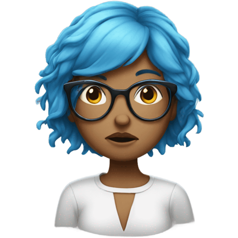 Blue hair girl with glasses, crying ￼ emoji