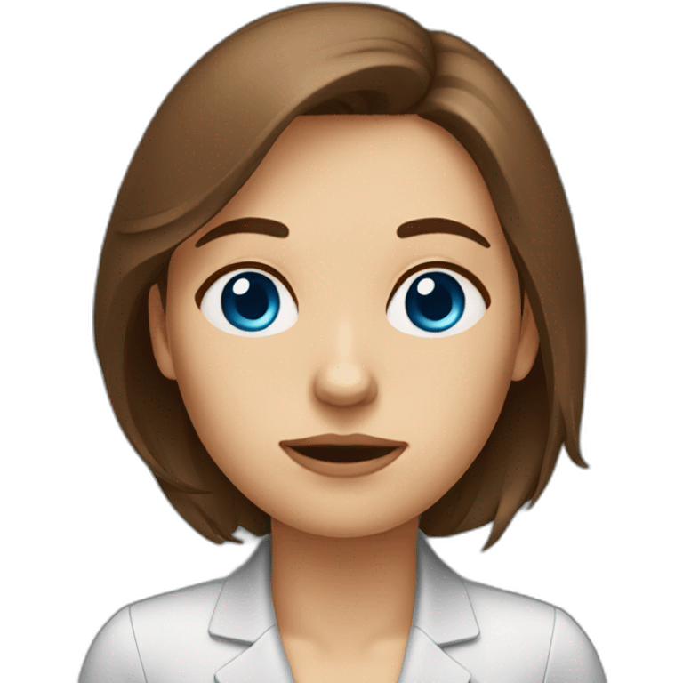 very sad female product manager blue eyes brown hair emoji