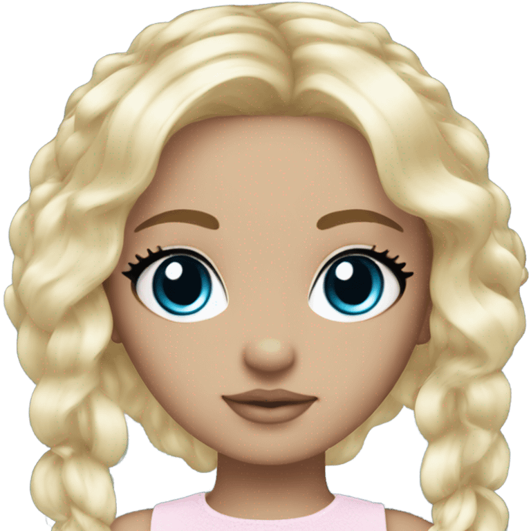 ocean blue doll eyes, blonde hair, feminine, pink, girl, angelic emoji