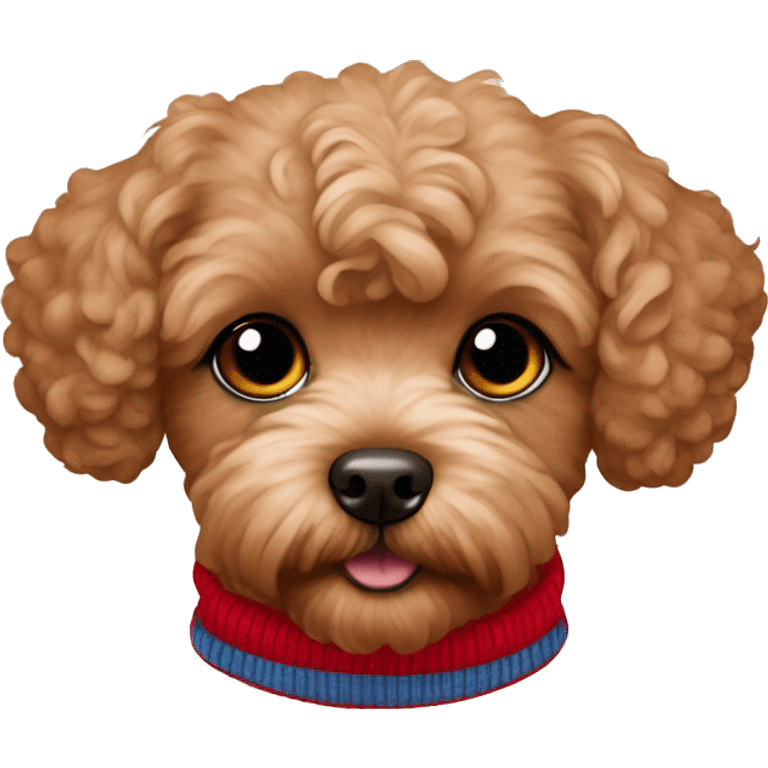 Brown Maltipoo in red sweater emoji