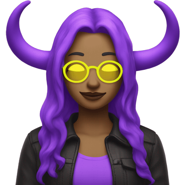 neon purple horns and neon yellow halo emoji