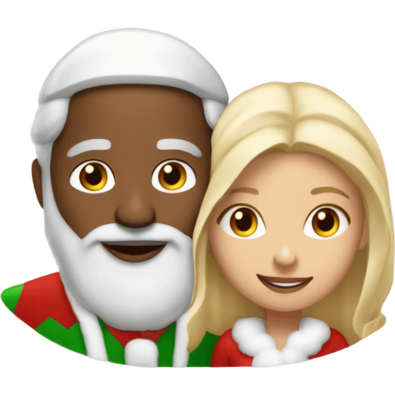 Indian man and blonde hair girl playing Mr & Mrs Claus  emoji