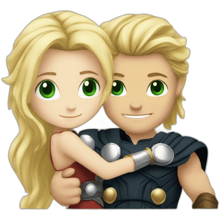 Thor and blond girl green eyes hugging emoji