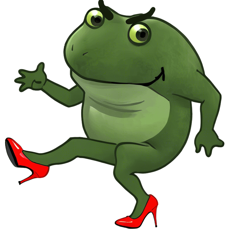 Bufo wearing high heels  and kick emoji